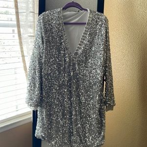 Silver Sequined Sweater Dress